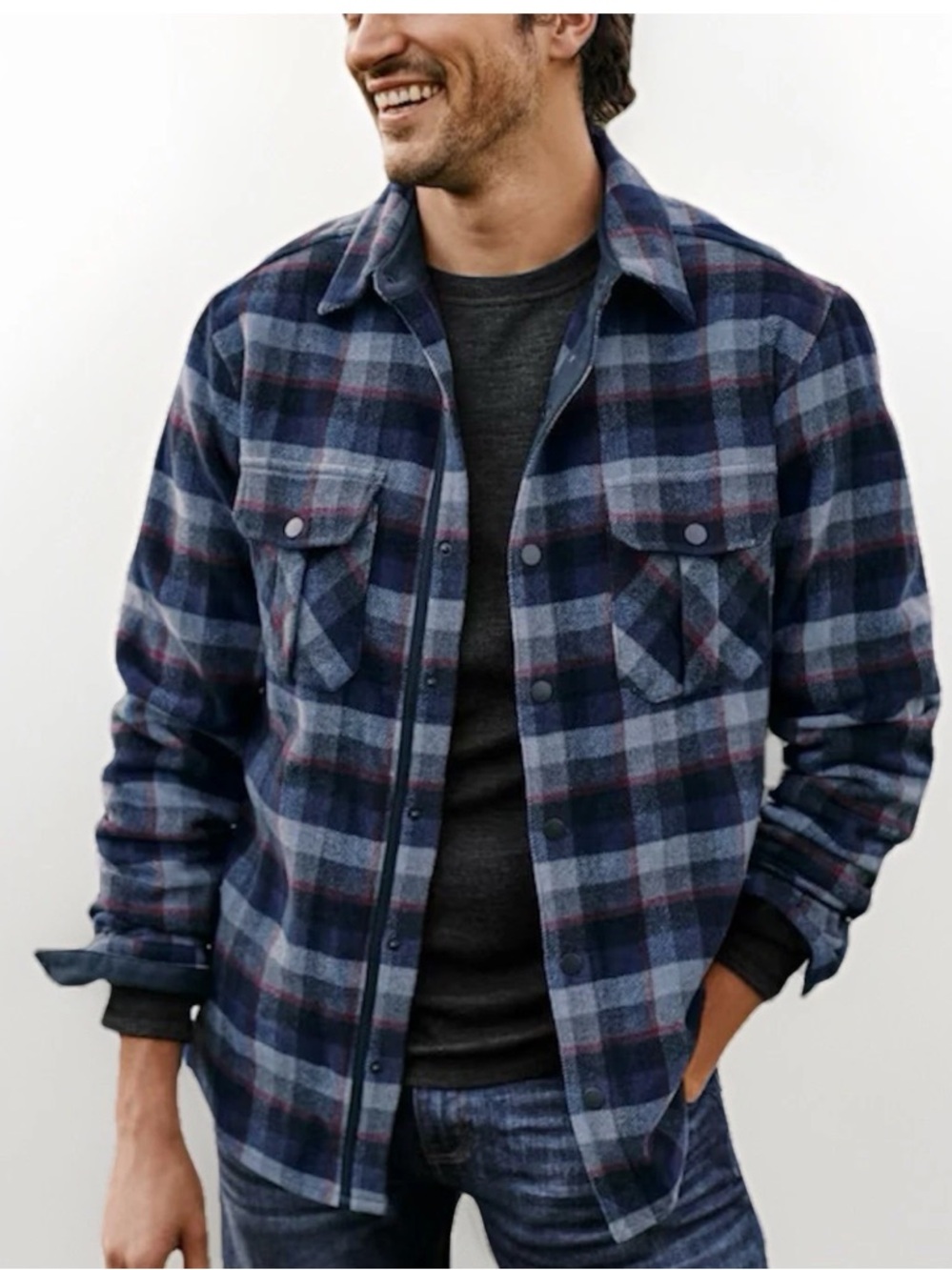 Smartwool Anchor Line Shirt Jacket Merino Wool Shacket Large Mens Blue Plaid XXL